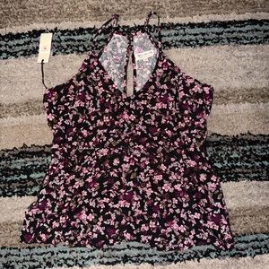 Idyllwind Black and Pink Floral Halter Top